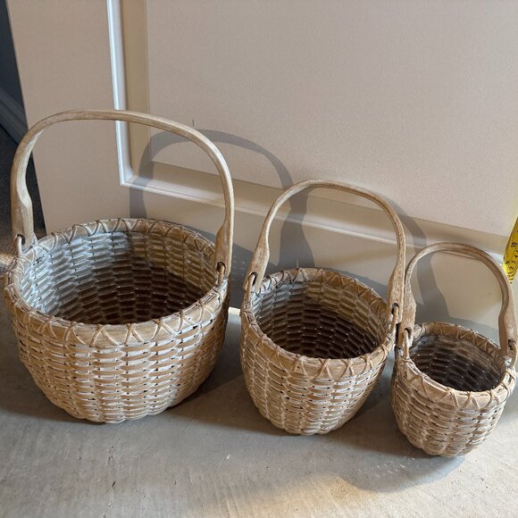 Hallmark Other - Vintage Wooden Woven Nesting Basket Set of 3 Natural Farmhouse Decor Storage